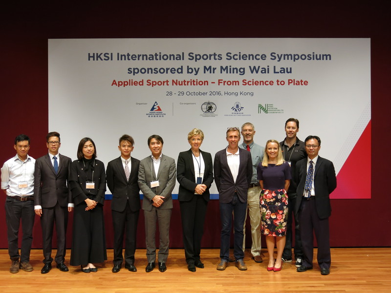 <p><strong>Dr Trisha Leahy BBS</strong>, Chief Executive of the HKSI (6<sup>th</sup> from left) and <strong>Dr Raymond So</strong>, Director of Elite Training Science &amp; Technology of the HKSI (1<sup>st</sup> from right) joined the group photo with representatives from the three co-organisers including<strong> Dr Gary Mak</strong>, President of Hong Kong Association of Sports Medicine and Sports Science (5<sup>th</sup> from left), <strong>Ms Sylvia Lam</strong>, Chairman of Hong Kong Dietitians Association (3<sup>rd</sup> from left), <strong>Mr Frankie Siu</strong>, President of Hong Kong Nutrition Association (4<sup>th</sup> from left); and the guest speakers <strong>Dr Greg Cox</strong>, Sports Dietitian &amp; Sports Science Sports Medicine Coordinator of Australian Institute of Sport (5<sup>th</sup> from right), <strong>Dr Richard Swinbourne</strong>, Head and Senior Sport Dietitian of Singapore Sports Institute (2<sup>nd</sup> from right), <strong>Dr Duncan MacFarlane</strong>, Associate Professor of Division of Community Medicine and Public Health Practice, School of Public Health of The University of Hong Kong (4<sup>th</sup> from right), <strong>Mr Gabriel Pun</strong>, Dietitian of PRO-CARE Specialist Centre (1<sup>st</sup> from left), <strong>Mrs Lisa Scullion</strong>, Sports Nutrition and Monitoring Manager of the HKSI (3<sup>rd</sup> from right) and <strong>Mr Charles Chan</strong>, Sports Science Officer of the HKSI (2<sup>nd</sup> from left).</p>
