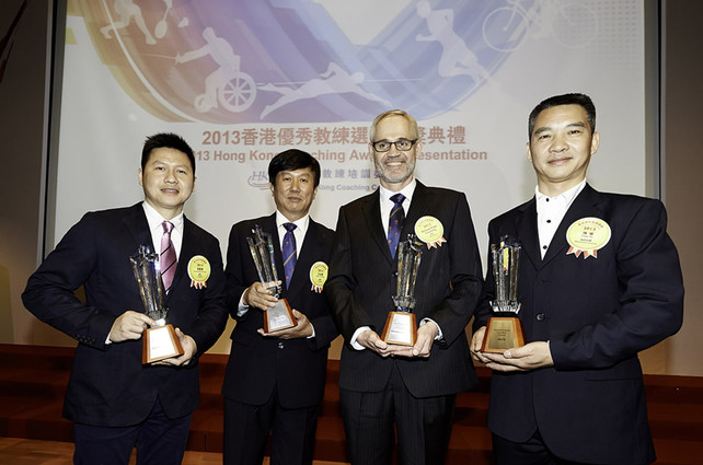 From left: squash coach Dick Leung Kan-fai, cycling coach Shen Jinkang, swimming coach Michael Peter Fasching and wheelchair fencing coach Chen Yu win the highly coveted Coach of the Year Awards for best demonstrating their ability to improve the performance of athletes at the international level in 2013.