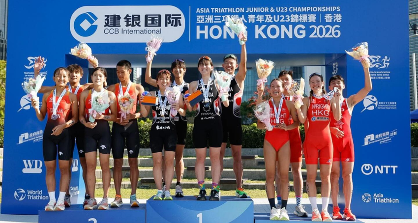 香港三项铁人队於本港举行的2026亚洲青年组及U23组三项铁人锦标赛赢得一面铜牌…