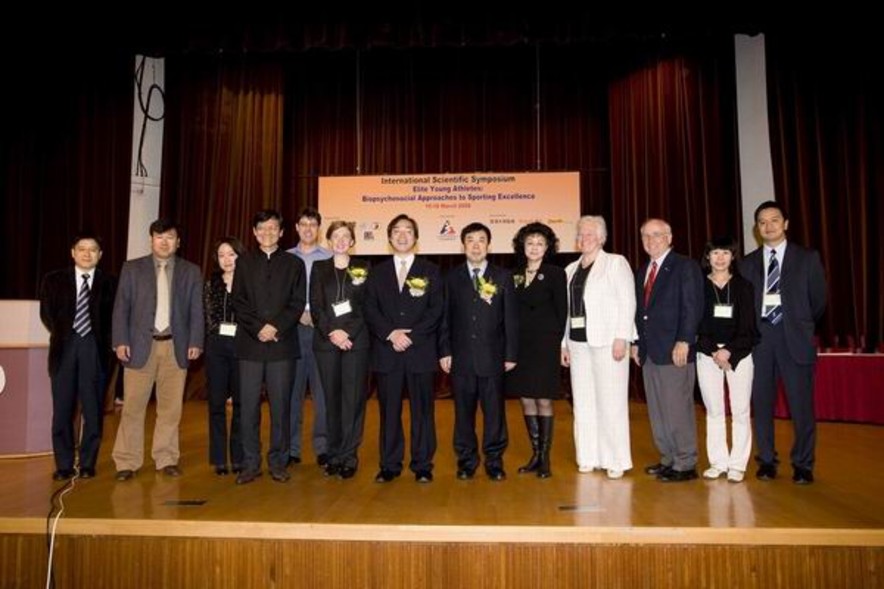 <p>Guests-of-Honour including Professor Tian Ye (6<sup>th</sup> from right), President of China Institute of Sport Science, General Administration of Sport of China, Pang Chung (4<sup>th</sup> from left), Hon Secretary General of the Sports Federation &amp; Olympic Committee of Hong Kong, China (SF&amp;OC), Professor Chan Kai-ming (7<sup>th</sup> from left), Vice Chairman of the Hong Kong Sports Institute (HKSI) and Chairman of the Elite Training and Athletes Affairs Committee, Vivien Fung (5<sup>th</sup> from right), Vice-President of the SF&amp;OC and Dr Trisha Leahy (6<sup>th</sup> from left), Chief Executive of the HKSI are delighted to see the success of the 3<sup>rd</sup> International Scientific Symposium. Speakers include Professor Stephen Wong (1<sup>st</sup> from left), Professor of the Department of Sports Science and Physical Education at the Chinese University of Hong Kong, Professor Jiang Chong-min (2<sup>nd</sup> from left) from the China Institute of Sport Science, Susan Chung (3<sup>rd</sup> from left), Sport Nutritionist of the HKSI, Professor Bruce Abernethy (5<sup>th</sup> from left), Director and Inaugural Chair Professor at the Institute of Human Performance of The University of Hong Kong, Professor Celia Brackenridge (4<sup>th</sup> from right), Chair in Sport Sciences (Youth Sport) at the School of Sport and Education in the Brunel University, UK, Professor Robert Malina (3<sup>rd</sup> from right), Research Professor in the Tarleton State University, Texas, USA, Dr Yvonne Yuan (2<sup>nd</sup> from right), Sport Biochemist of the HKSI and Dr Patrick Yung (1<sup>st</sup> from right), Associate Consultant and Deputy Team Head in the Divisions of Orthopaedics Sports Medicine of the Department of Orthopaedics &amp; Traumatology at the Prince of Wales Hospital.</p>
