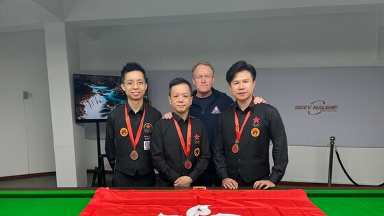 (From left) Wan Sin-man, Fung Kwok-wai, Chau Hon-man (Photo: Billiard
