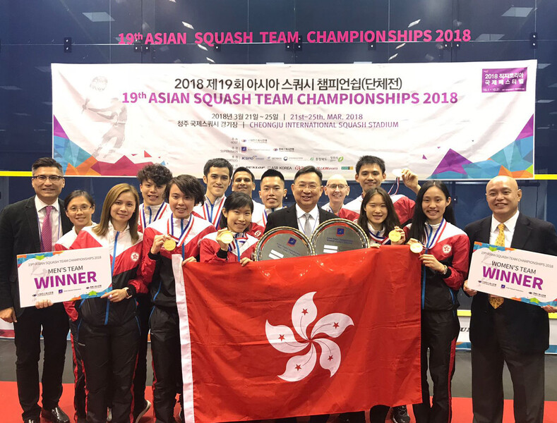 The Hong Kong men&#39;s and women&#39;s squash teams (Photo: Hong Kong