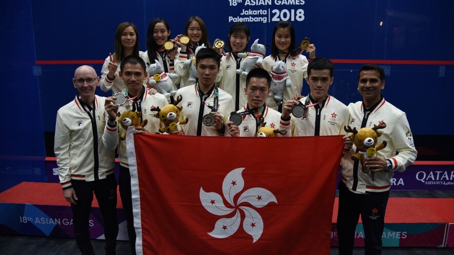 Hong Kong men&#39;s and women&#39;s squash team (Photo: Ta Kung Pao)